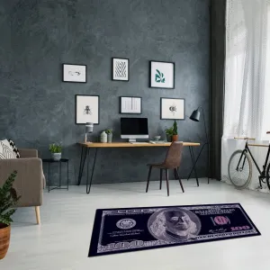 $100 Dollar Bill Graphic Area / Throw Rug - 5' X 2'