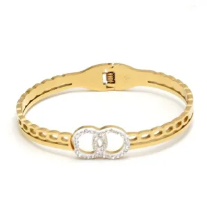 18K gold-plated stainless steel retro double ring full diamond crystal bracelet for Women