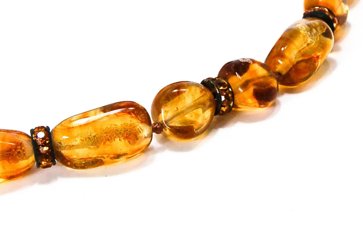 1950's Amber Art Glass Earrings and Necklace Set by Vogue Jewelry