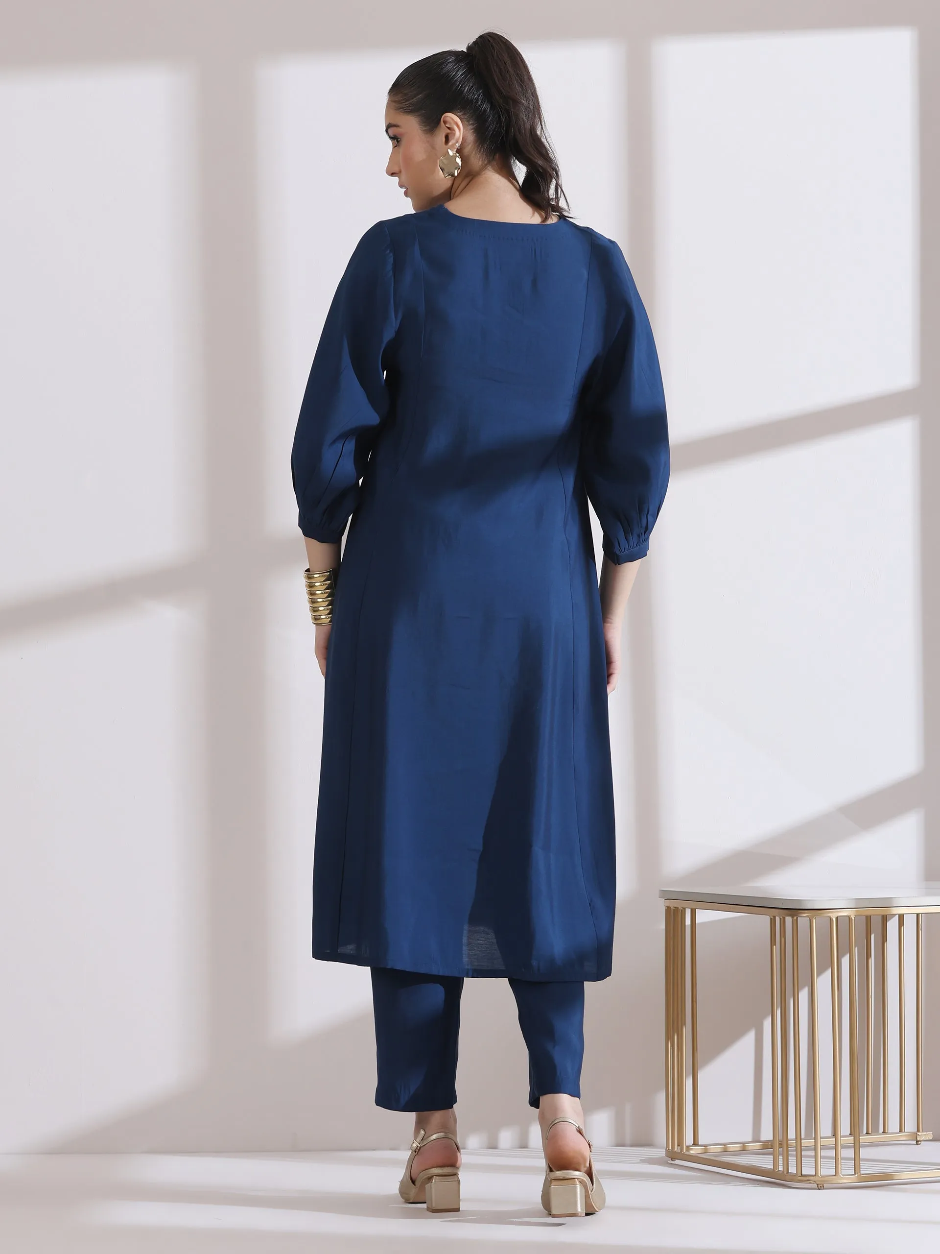 1Pc- Airskin Navy Blue Kurta With Girl Embroidery