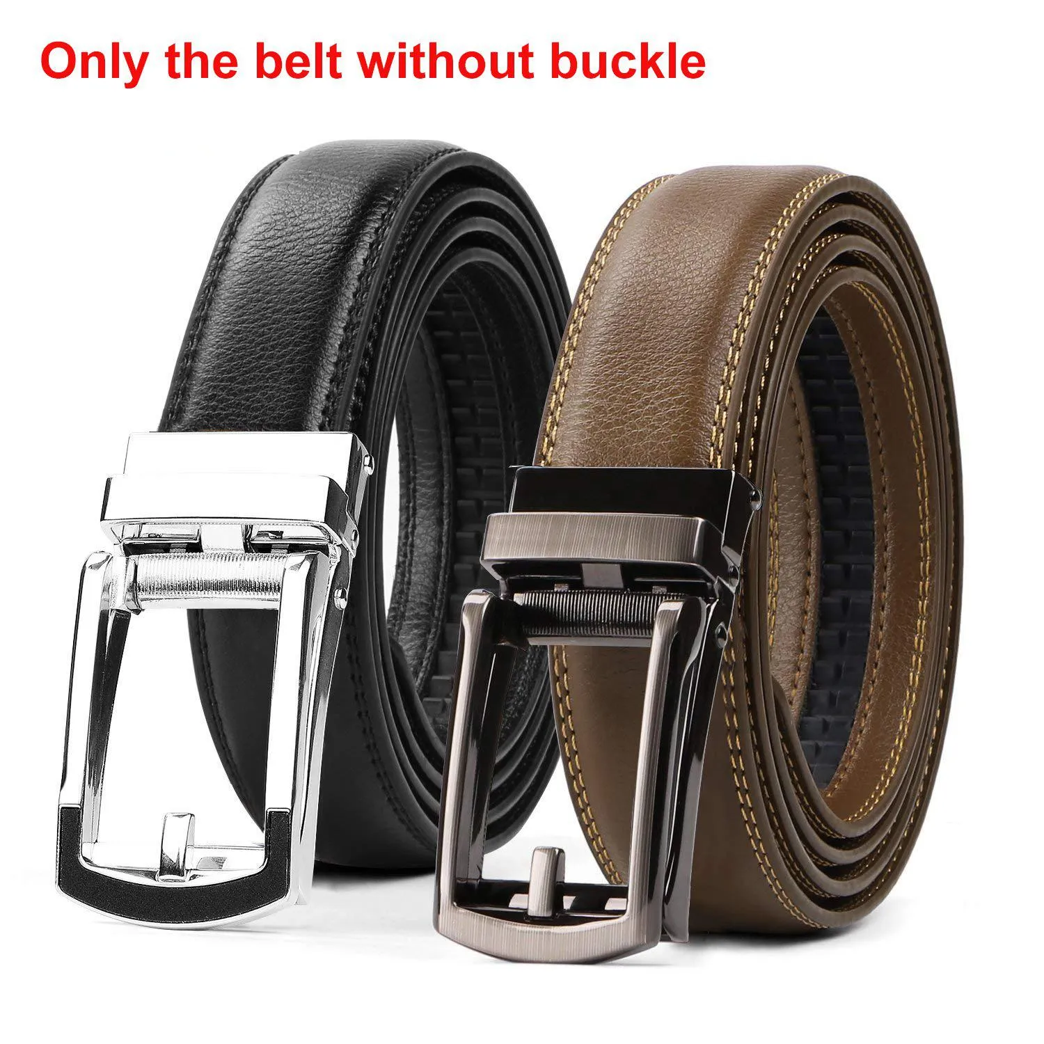 2 Pack Leather Ratchet Dress Belt  with Automatic Buckle for men