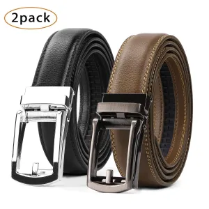2 Pack Leather Ratchet Dress Belt  with Automatic Buckle for men