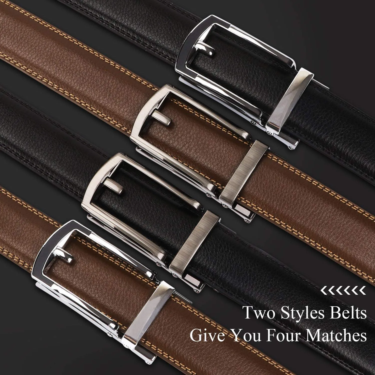 2 Pack Leather Ratchet Dress Belt  with Automatic Buckle for men