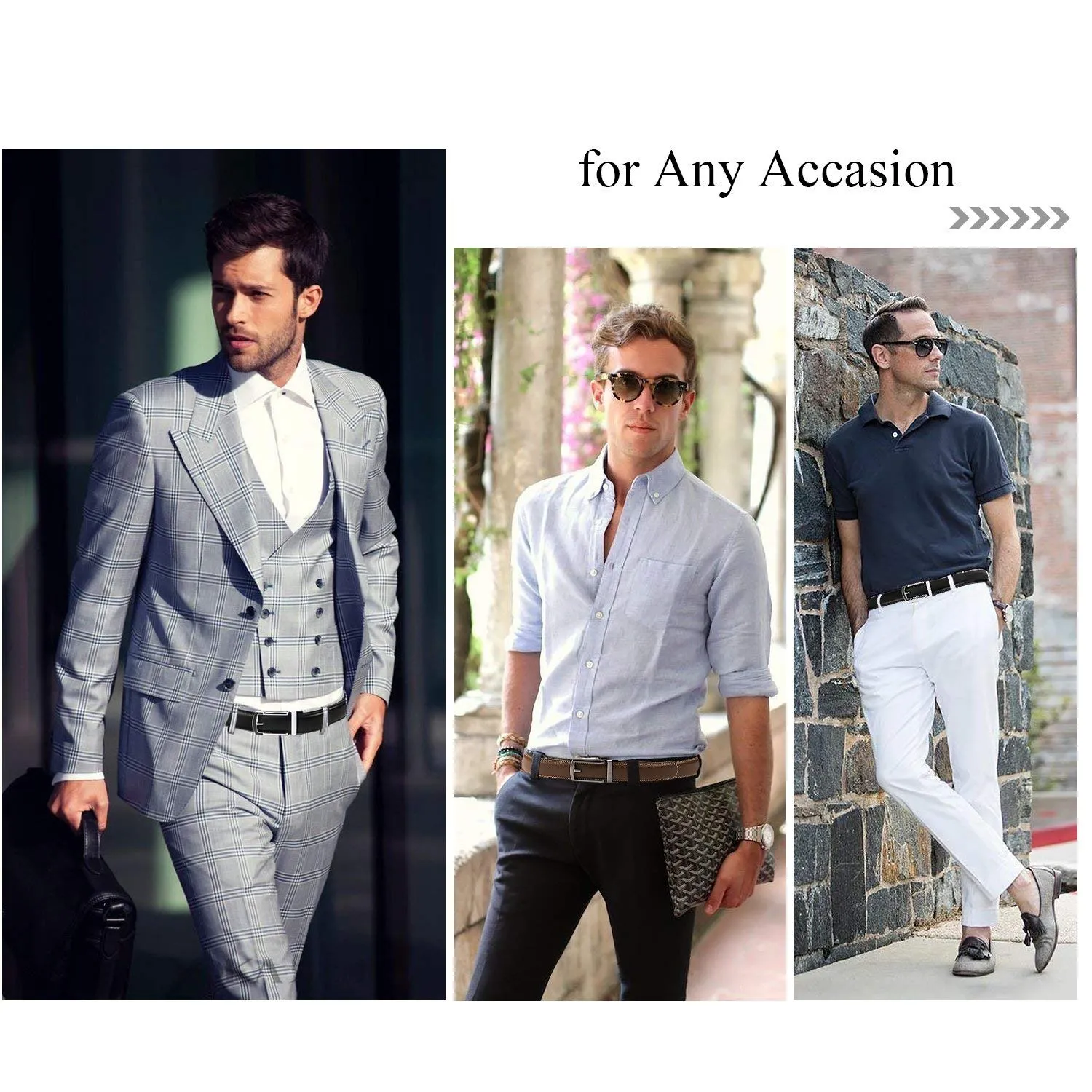 2 Pack Leather Ratchet Dress Belt  with Automatic Buckle for men