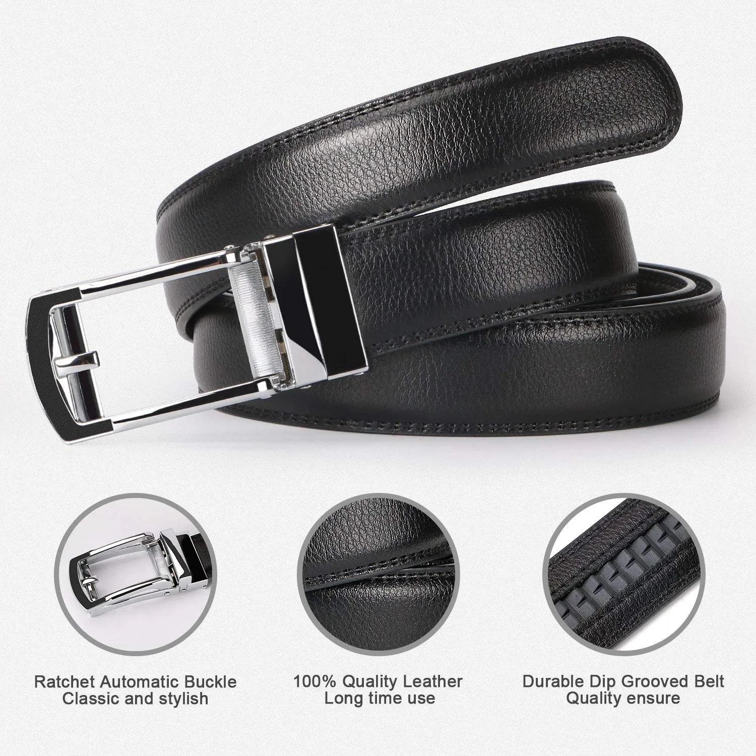 2 Pack Leather Ratchet Dress Belt  with Automatic Buckle for men
