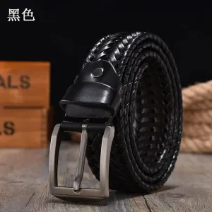 2022 New Design Hand Woven Belt Men Retro Pure Leather 4cm Wide Casual Needle Buckle Clothing Fashion Brown Accessories Denim