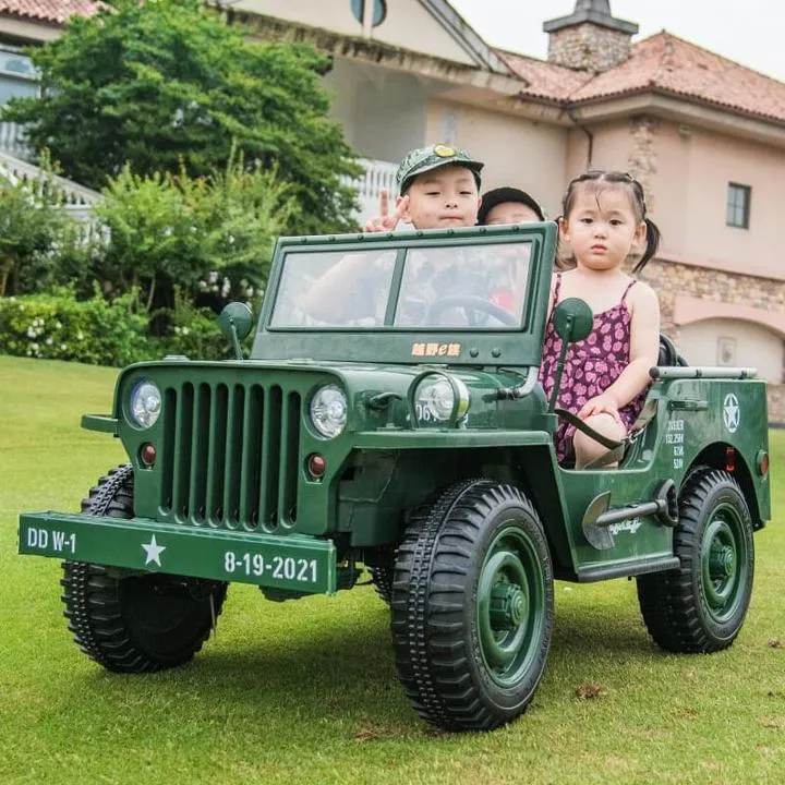 2025 Military / Army 24V Willy 4x4 Jeep Style Truck Upgraded | 3 Seater Kids Ride-On | Leather Seats | Rubber Tires | Remote