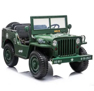 2025 Military / Army 24V Willy 4x4 Jeep Style Truck Upgraded | 3 Seater Kids Ride-On | Leather Seats | Rubber Tires | Remote