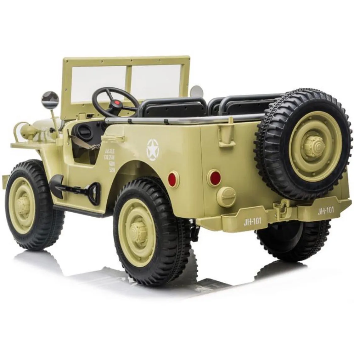 2025 Military / Army 24V Willy 4x4 Jeep Style Truck Upgraded | 3 Seater Kids Ride-On | Leather Seats | Rubber Tires | Remote