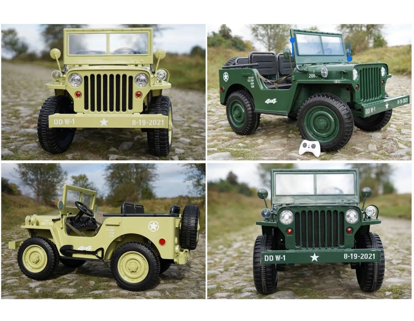 2025 Military / Army 24V Willy 4x4 Jeep Style Truck Upgraded | 3 Seater Kids Ride-On | Leather Seats | Rubber Tires | Remote
