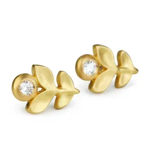 20K Gold and Diamond "Double Laurel" Post Earrings