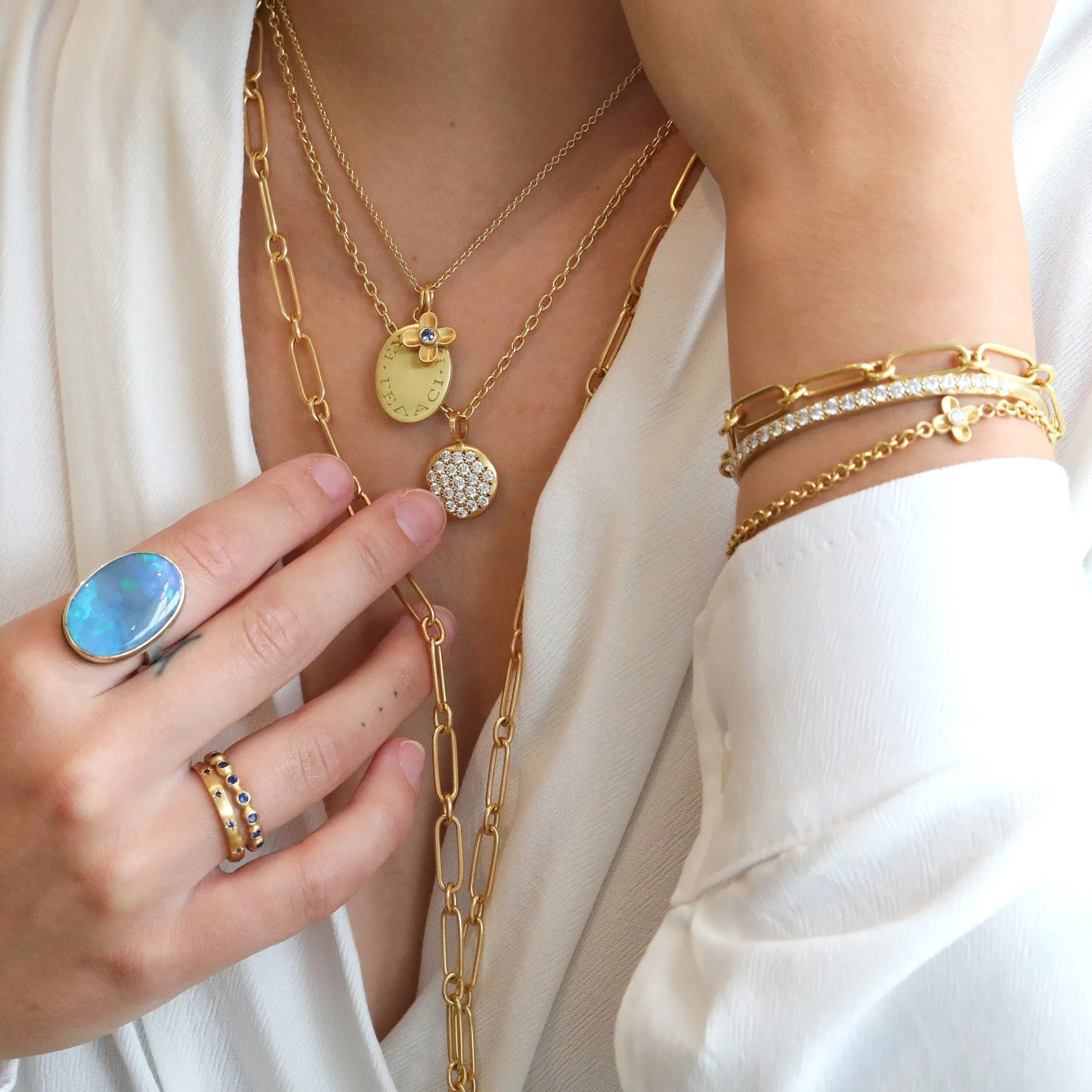 20K Gold and Pave Diamond Large "Lentil" Pendant