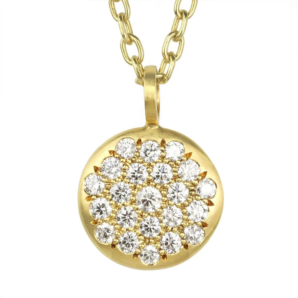 20K Gold and Pave Diamond Large "Lentil" Pendant