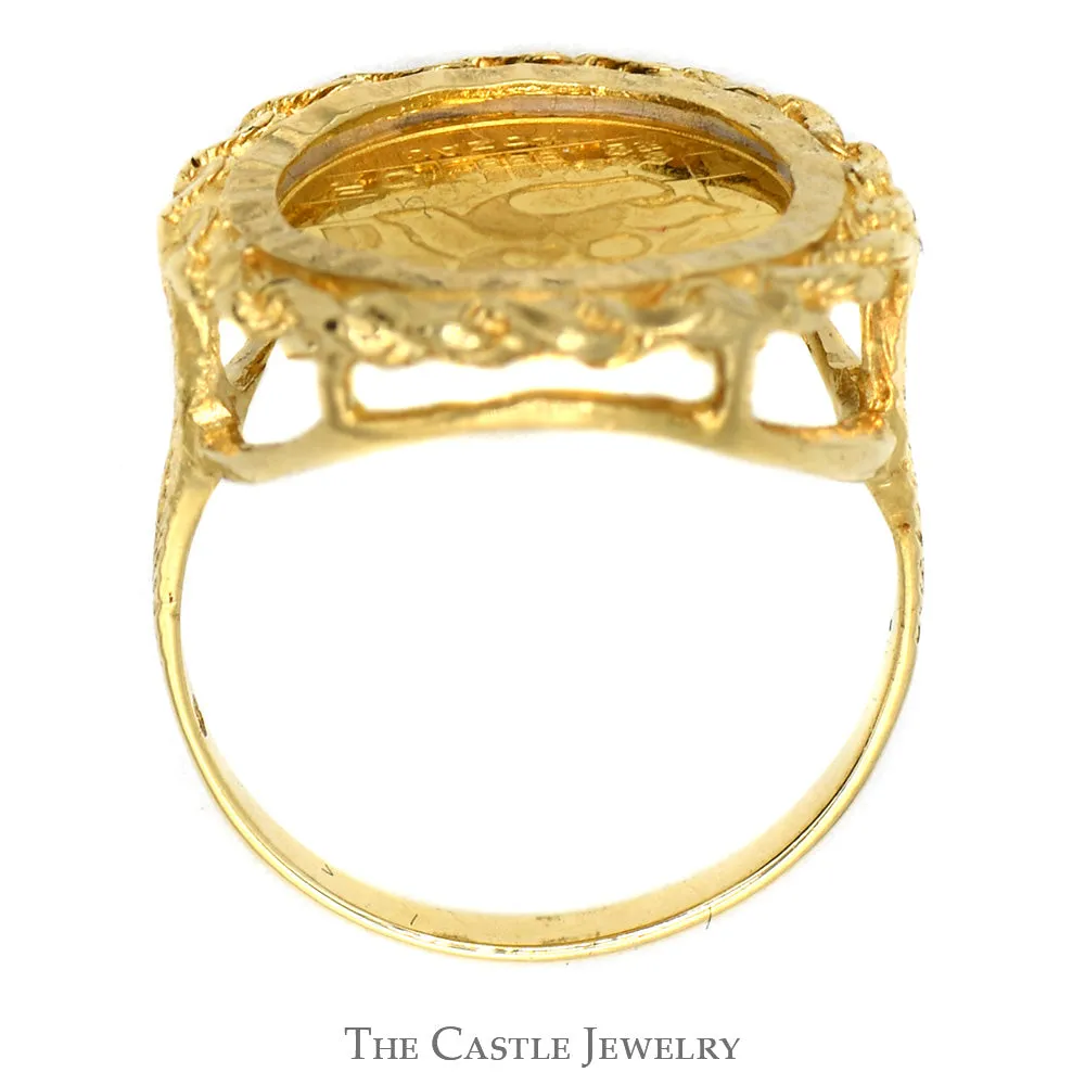 24K Gold 1989 Panda Coin Ring in 14k Yellow Gold Rope Designed Bezel Mount