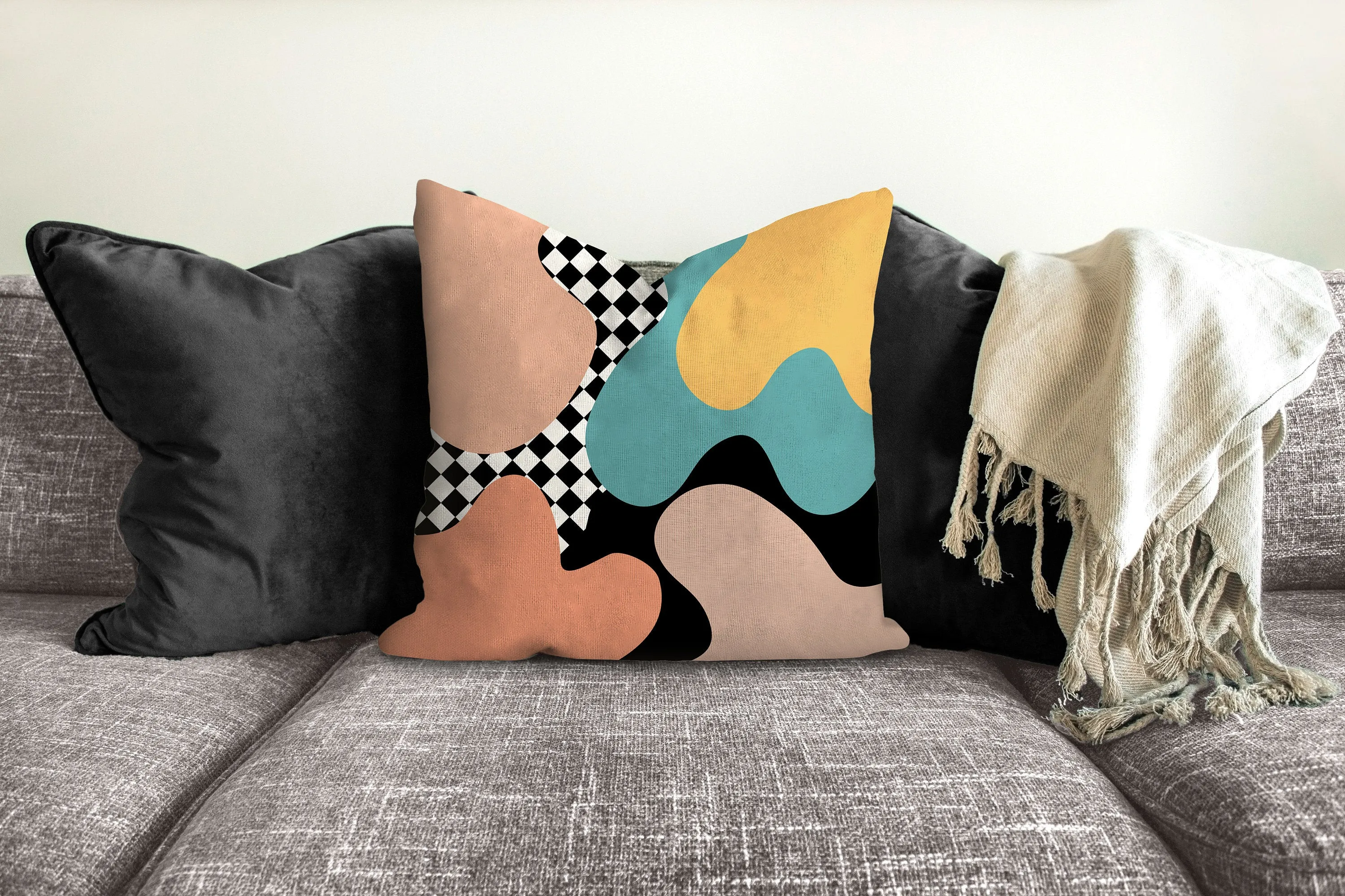 Abstract pillow, Retro decorative pillow, 80&#39;s modern Interior decor, home decor, mod, cover and insert blush and blue pillow, pillow case