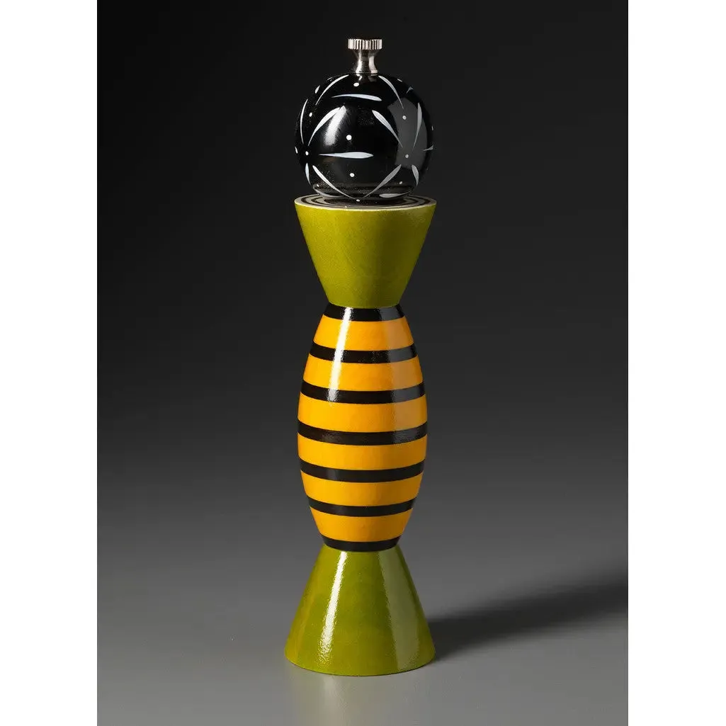 Aero AE-11 in Green, Yellow, and Black Wooden Salt Shaker or Pepper Mill Grinder by Robert Wilhelm of Raw Design