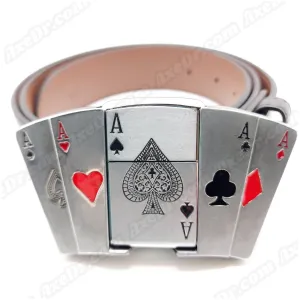 All Aces Lighter Belt Buckle w/ 100% Vegan Leather Snap Button Belt