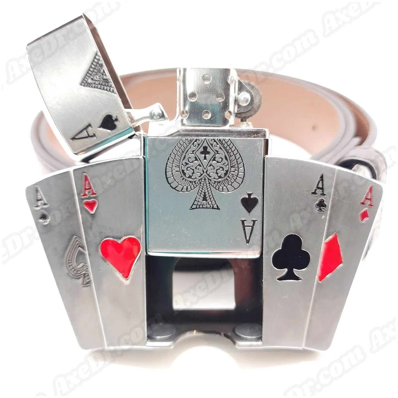 All Aces Lighter Belt Buckle w/ 100% Vegan Leather Snap Button Belt