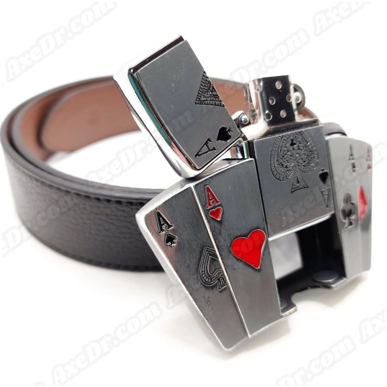 All Aces Lighter Belt Buckle w/ 100% Vegan Leather Snap Button Belt