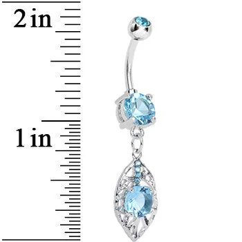 Aqua Gem Glamorous Falling Leaf Dangle Belly Ring