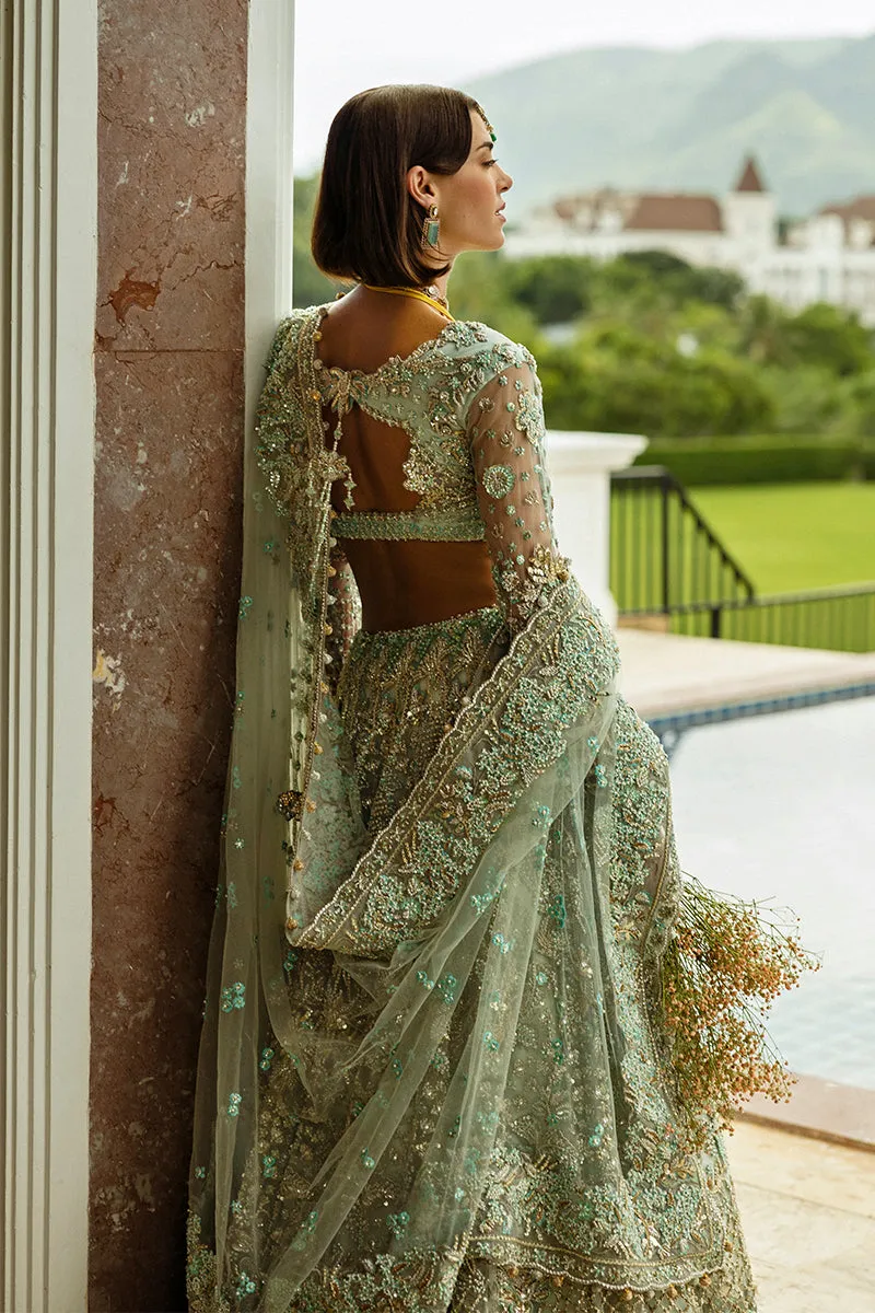 Aqua Green Net Lehenga Choli Pakistani Bridal Dress