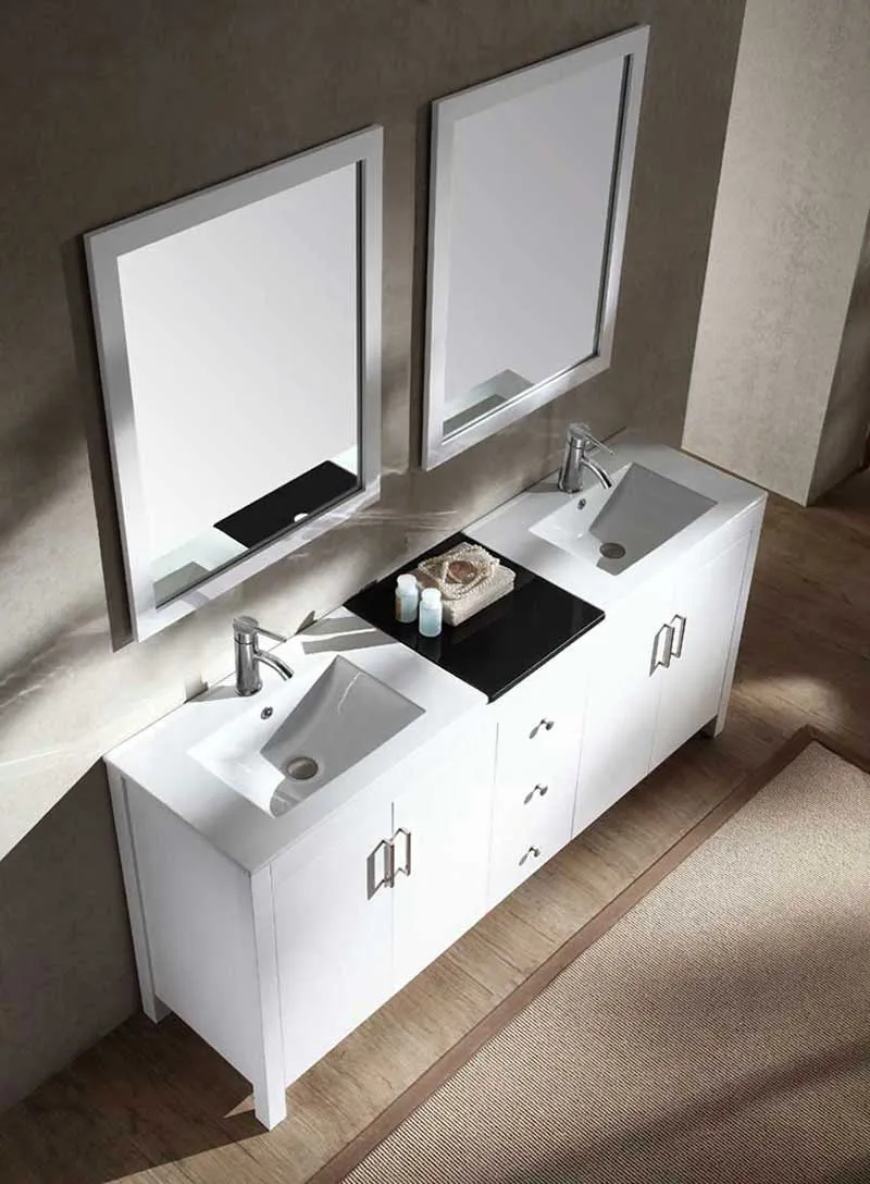 Ariel Hanson 72" Double Sink Vanity Set in White