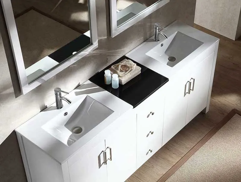 Ariel Hanson 72" Double Sink Vanity Set in White