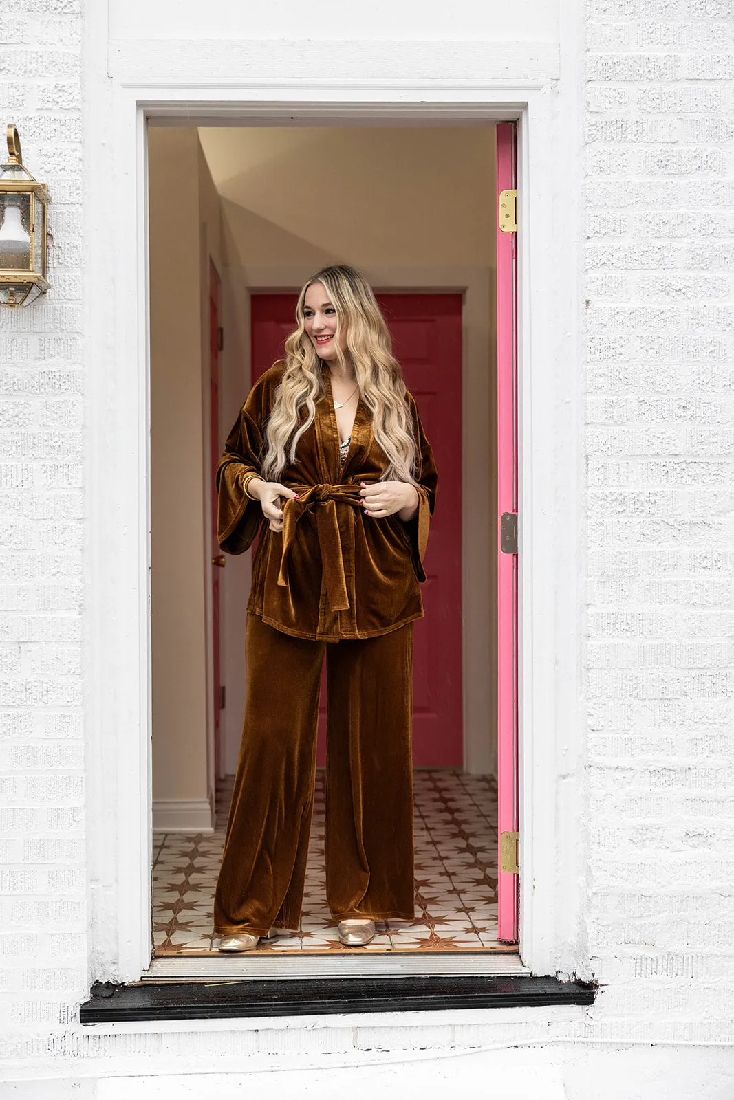 ash cardi duster in gold dust velvet