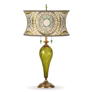Aurelia Table Lamp 247K189 Colors Aqua and Green Blown Glass Base with Embroidered Round Shade by Kinzig Design