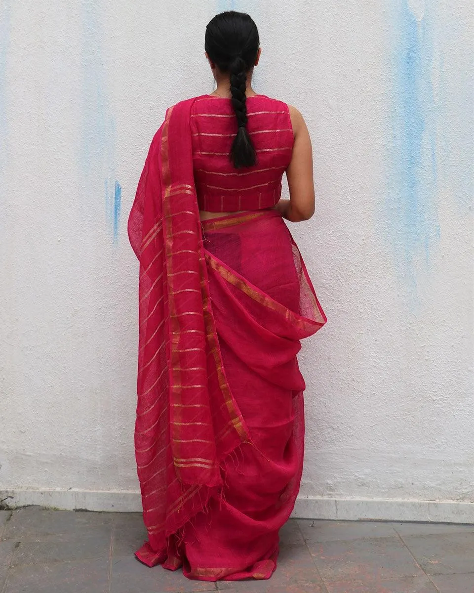 Azalea Fantasy Handwoven Linen Saree - Everyday Beautiful