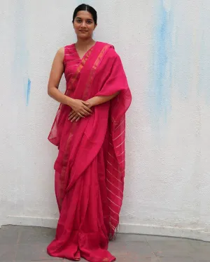 Azalea Fantasy Handwoven Linen Saree - Everyday Beautiful