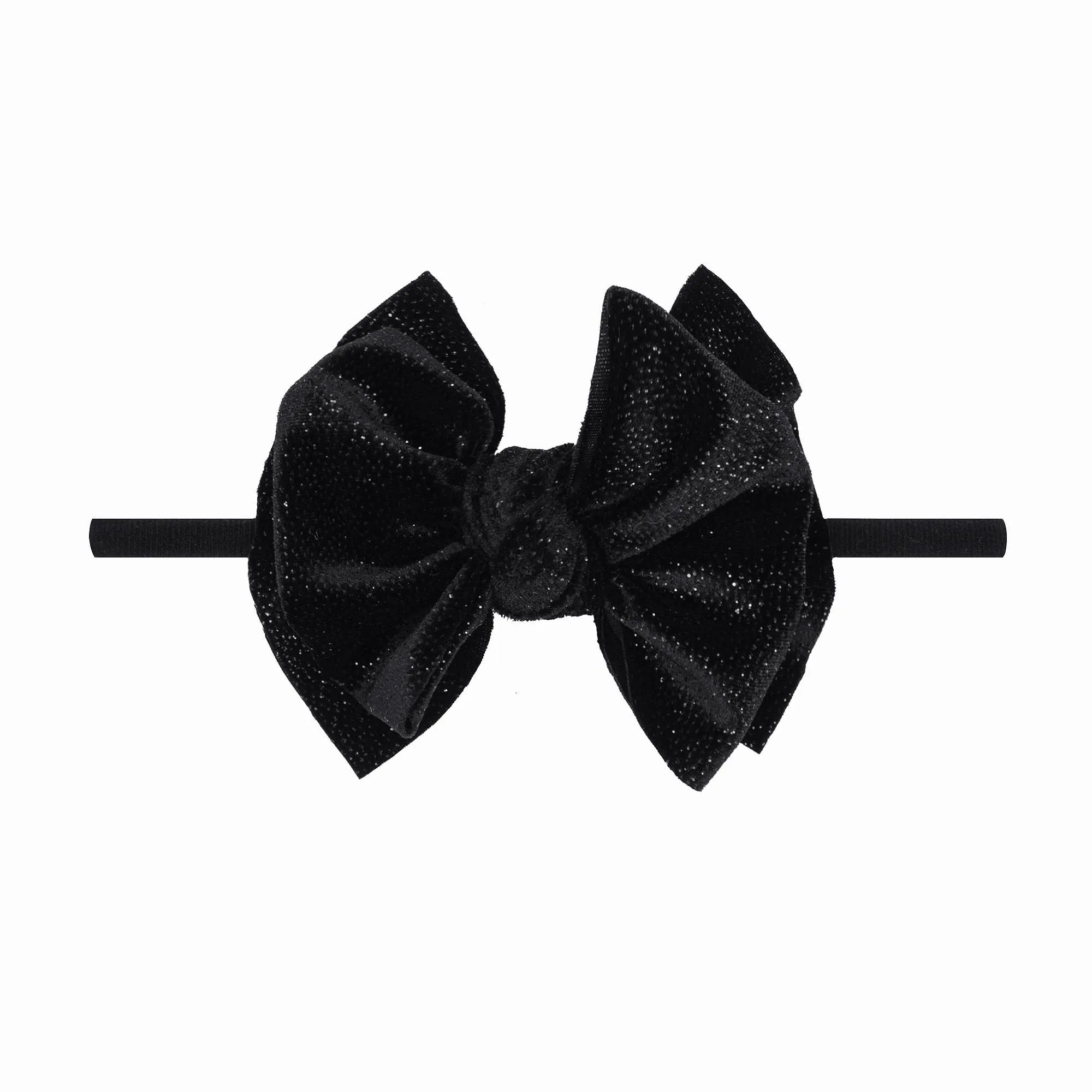 Baby Bling Velvet Skinny Soft Headband with Velvet Bow - Black Glitter