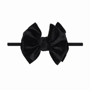 Baby Bling Velvet Skinny Soft Headband with Velvet Bow - Black Glitter