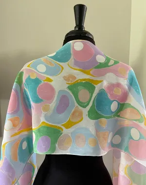 Barbie.  Polka dots pink, blue, lavender Habotai Silk 14x72