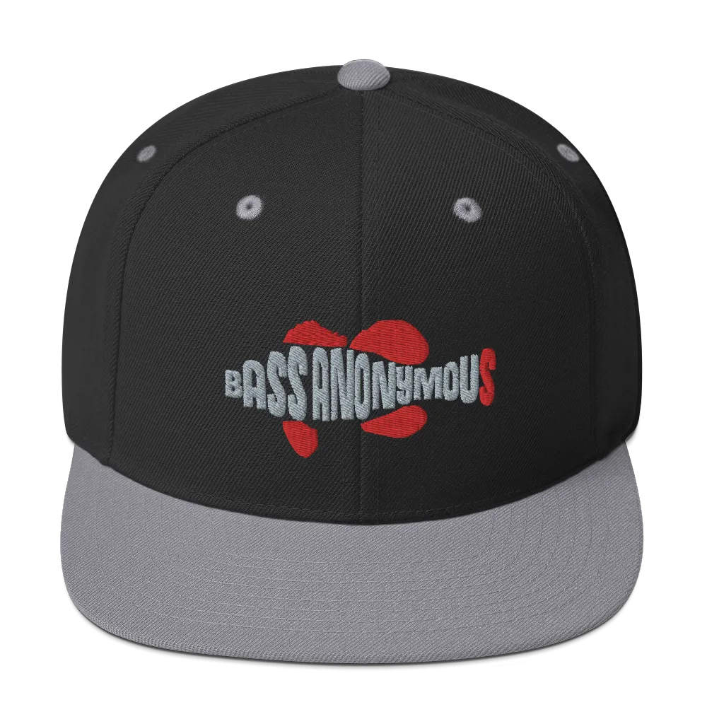 Bass Anonymous Snapback Hat Swim Logo Gray/Red fins and tails