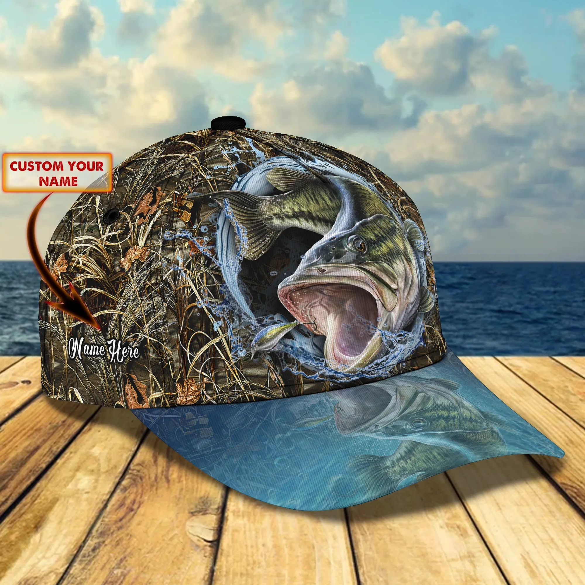 Bass Fishing 2 - Personalized Name Cap - Boom