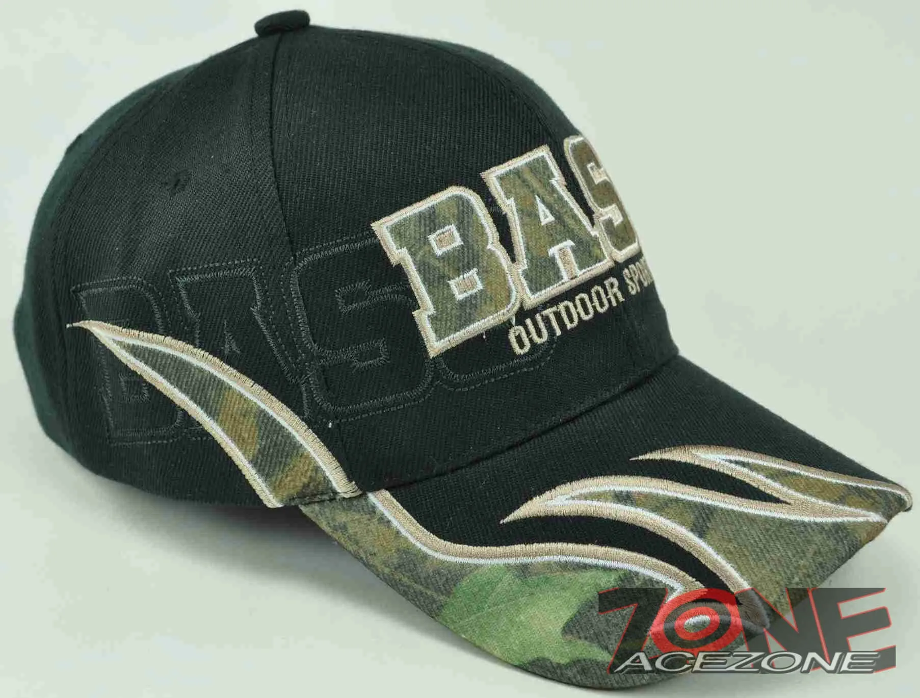 BASS OUTDOOR SPORTS FISHING FLAME CAP HAT BLACK