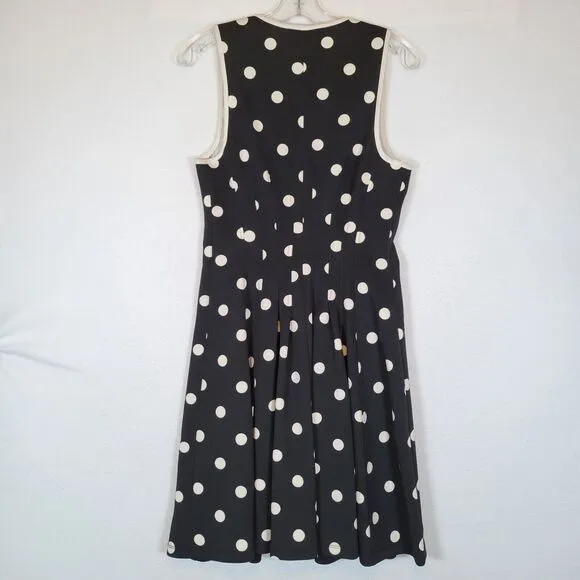 Betsey Johnson Womens Polka Dot Full Zip Scuba Dress Size 10 Black Retro Vintage