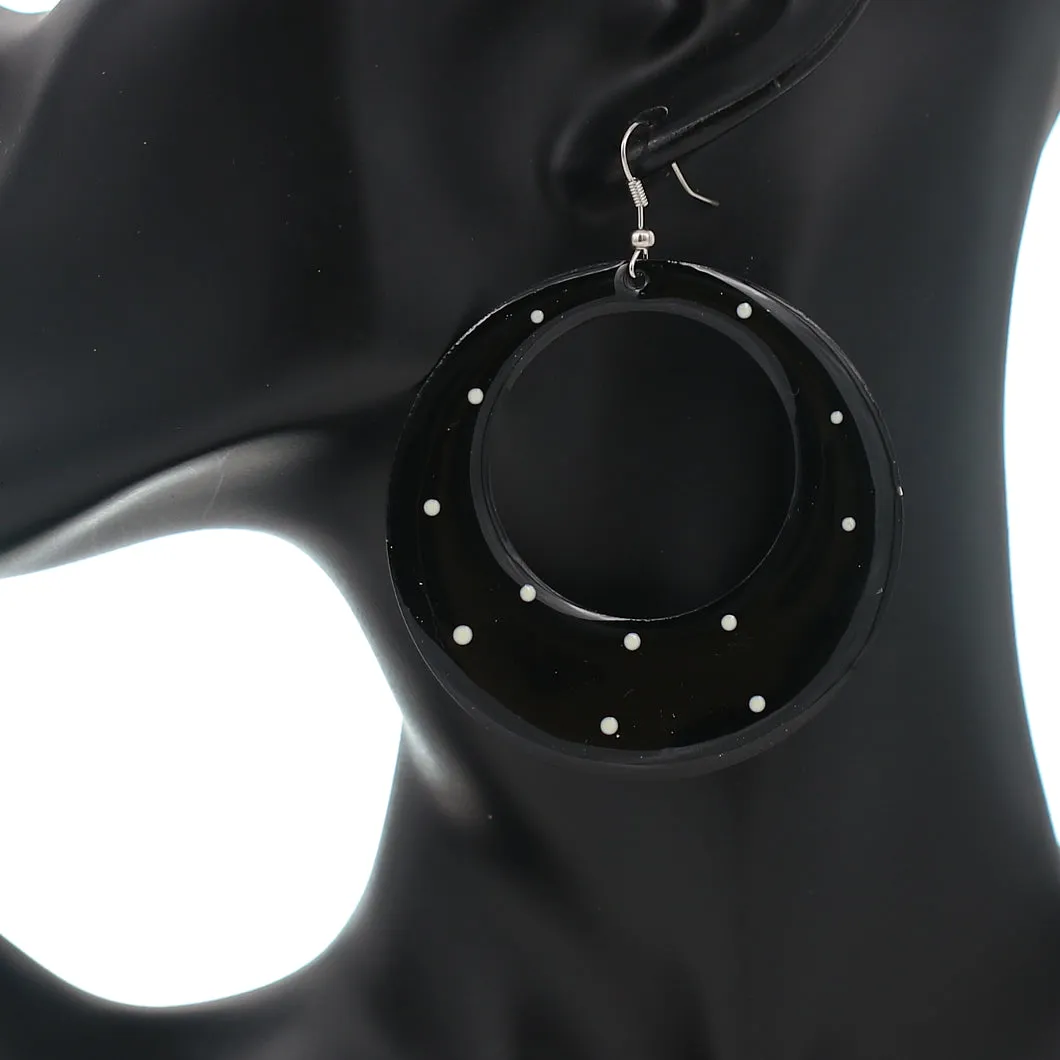Black White Round Polka Dot Dangle Earrings