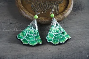 Boho Emerald Bloom Embroidered Earrings