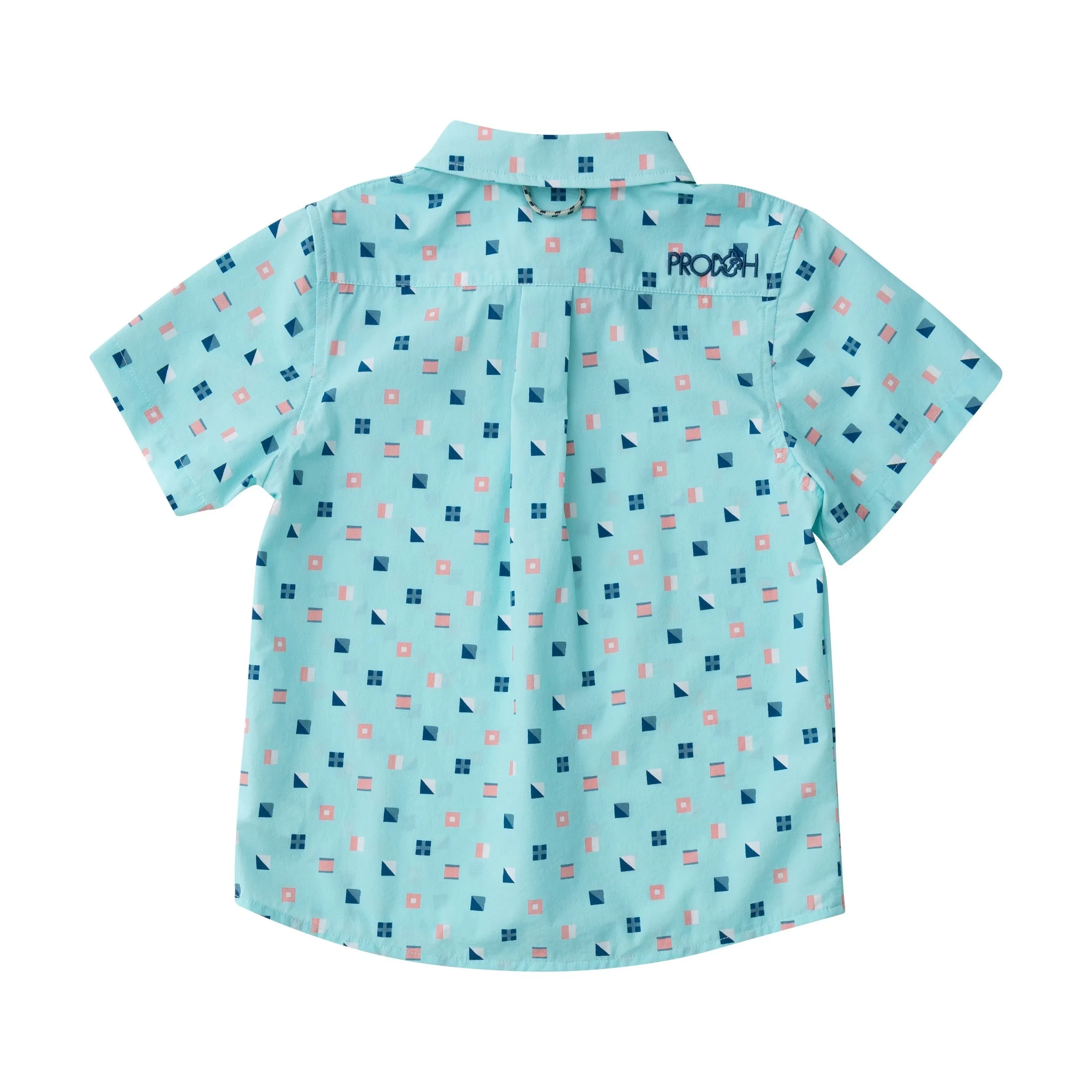 Boys' Short Sleeve Fishing Shirt in Nautical Flag Print on Waterspout Green
