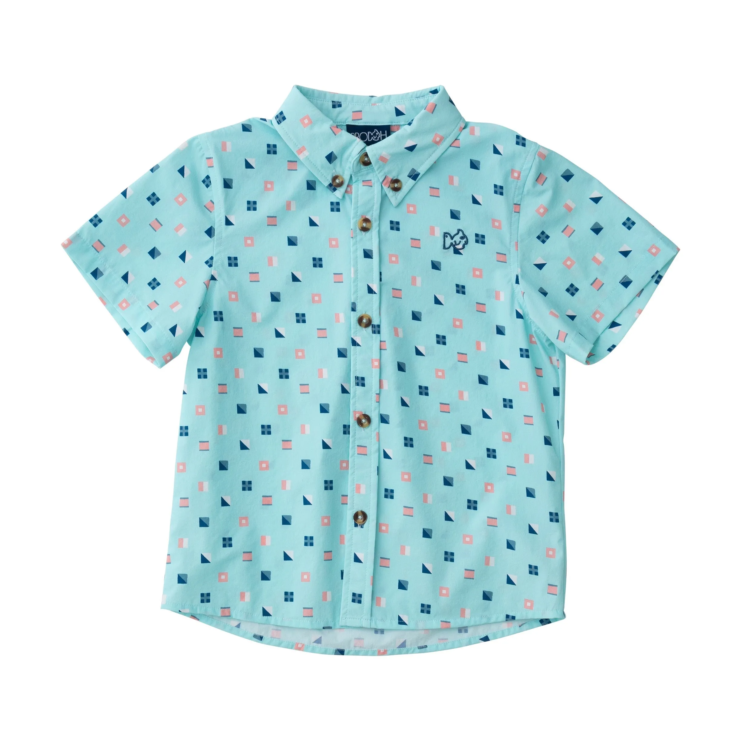 Boys' Short Sleeve Fishing Shirt in Nautical Flag Print on Waterspout Green