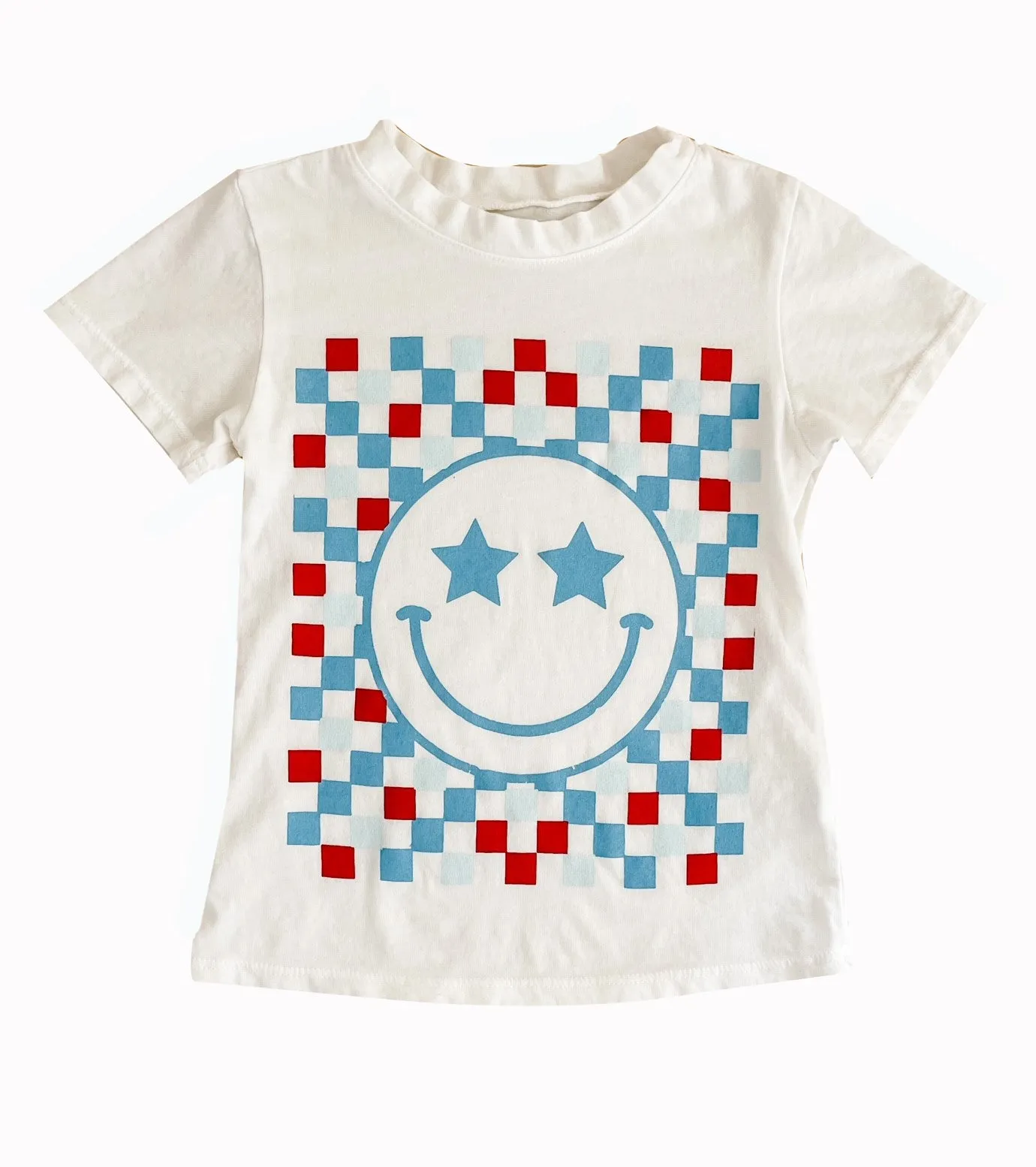 Brokedown Clothing Kid's Checkered Happy Face Tee in Off White