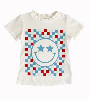 Brokedown Clothing Kid's Checkered Happy Face Tee in Off White