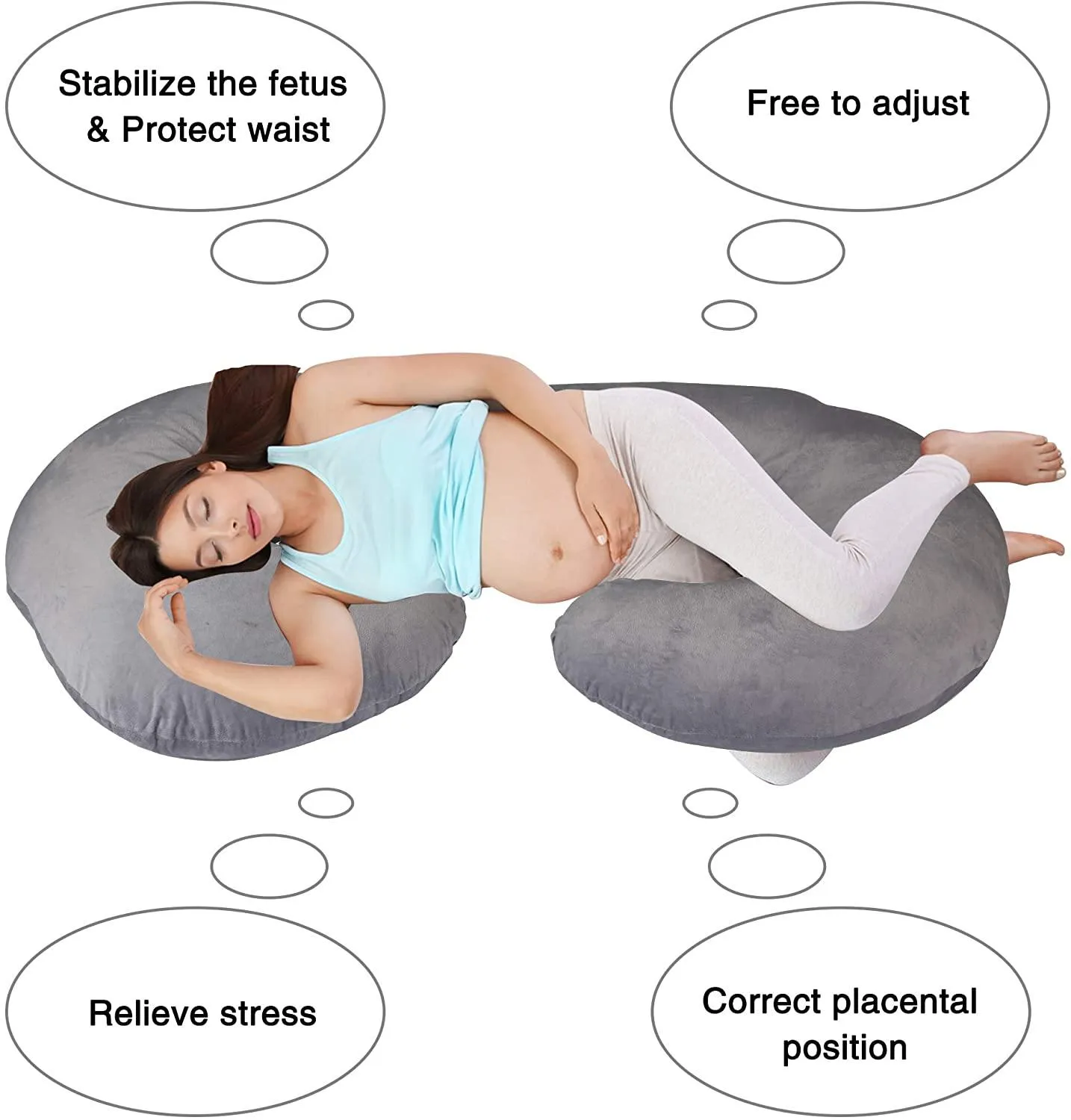 C-Shape Full Body Pillow 53 Inch Maternity Pillow with Washable Velvet Cover Nursing Support Cushion, Support for Back