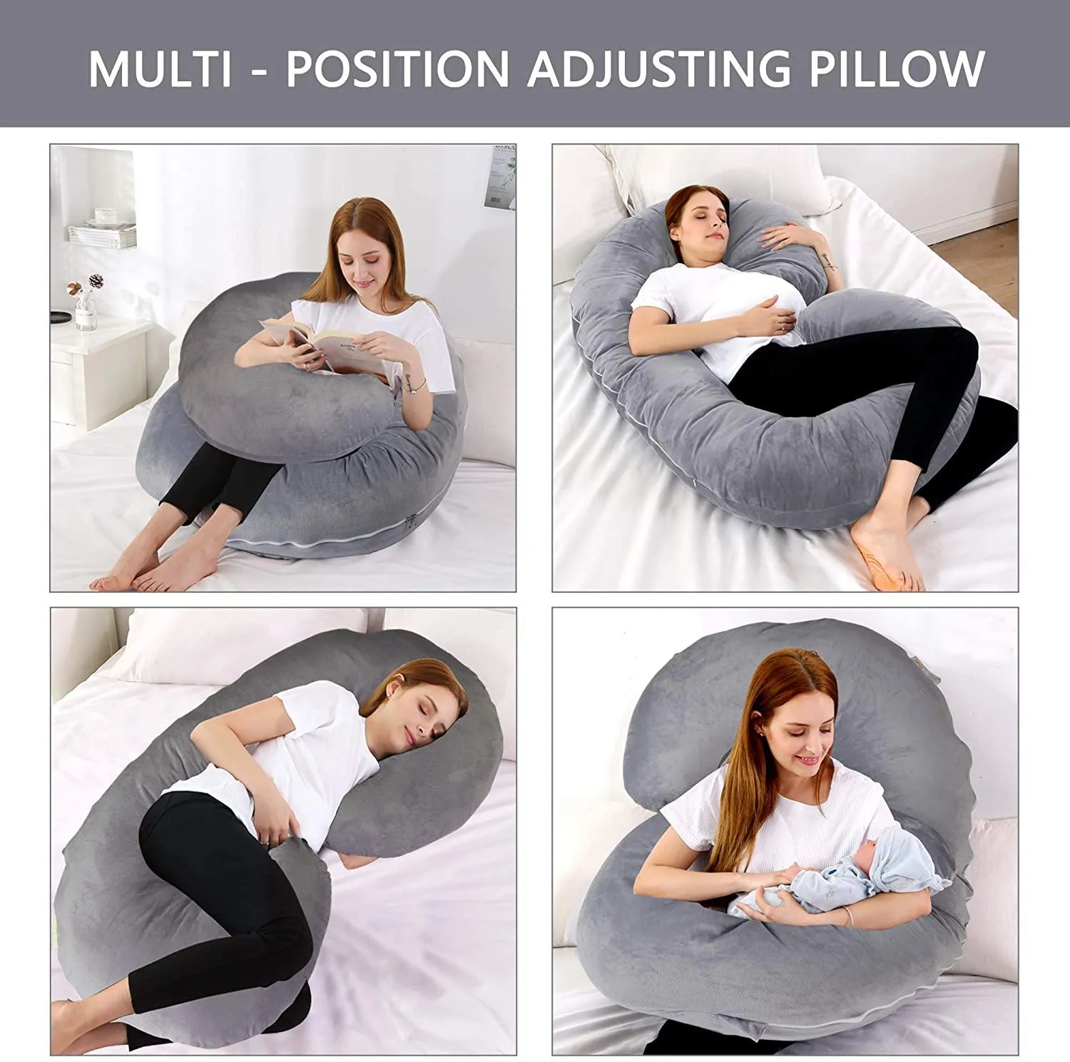 C-Shape Full Body Pillow 53 Inch Maternity Pillow with Washable Velvet Cover Nursing Support Cushion, Support for Back