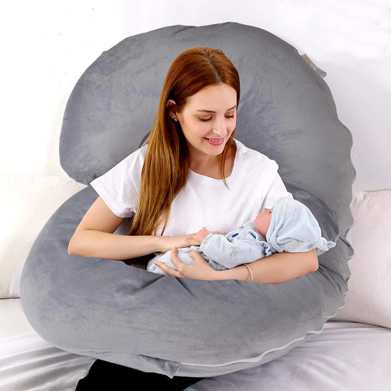 C-Shape Full Body Pillow 53 Inch Maternity Pillow with Washable Velvet Cover Nursing Support Cushion, Support for Back
