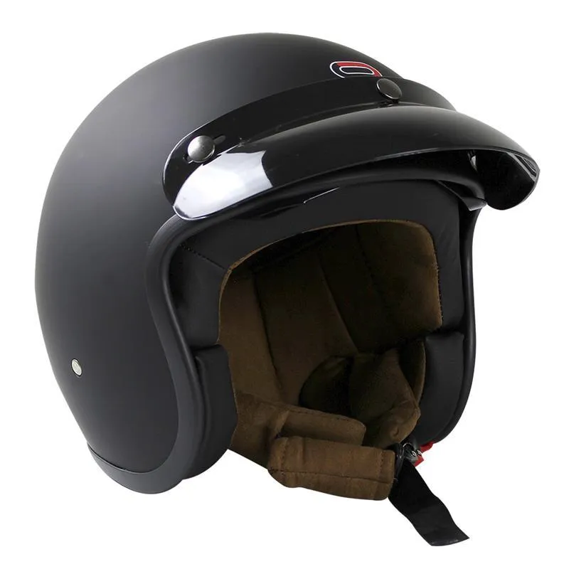 Casco De Moto Abierto Vintage Negro Mate Certificado Dot
