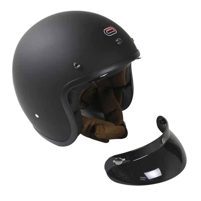 Casco De Moto Abierto Vintage Negro Mate Certificado Dot