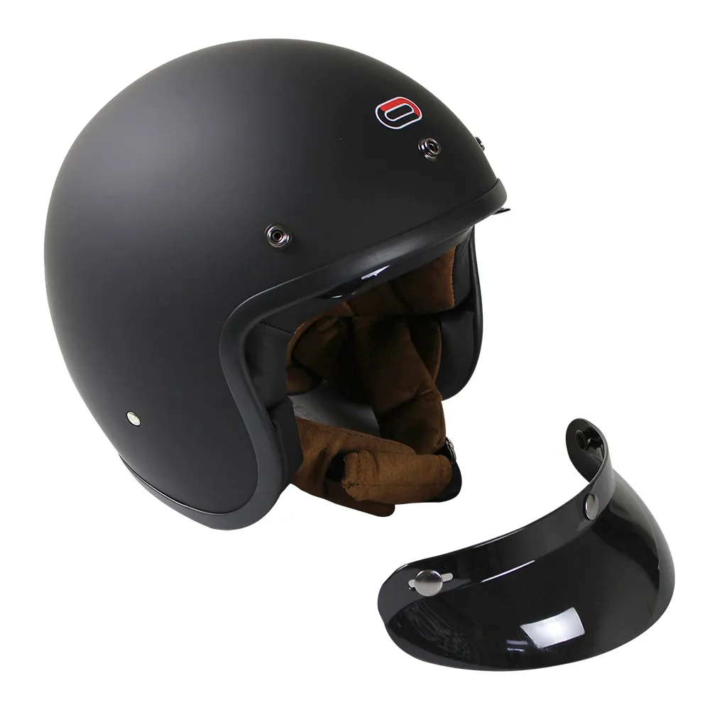 Casco De Moto Abierto Vintage Negro Mate Certificado Dot
